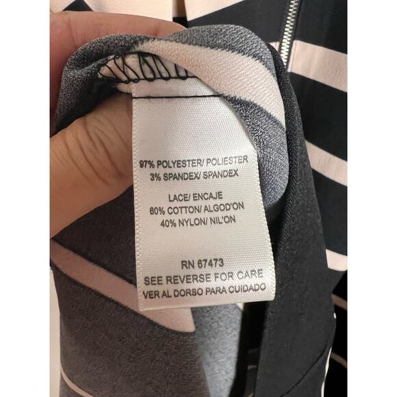 Danny and Nicole Black Pink Striped Floral Lace Pleated A-Line Cocktail Dress 6 - Picture 7 of 7